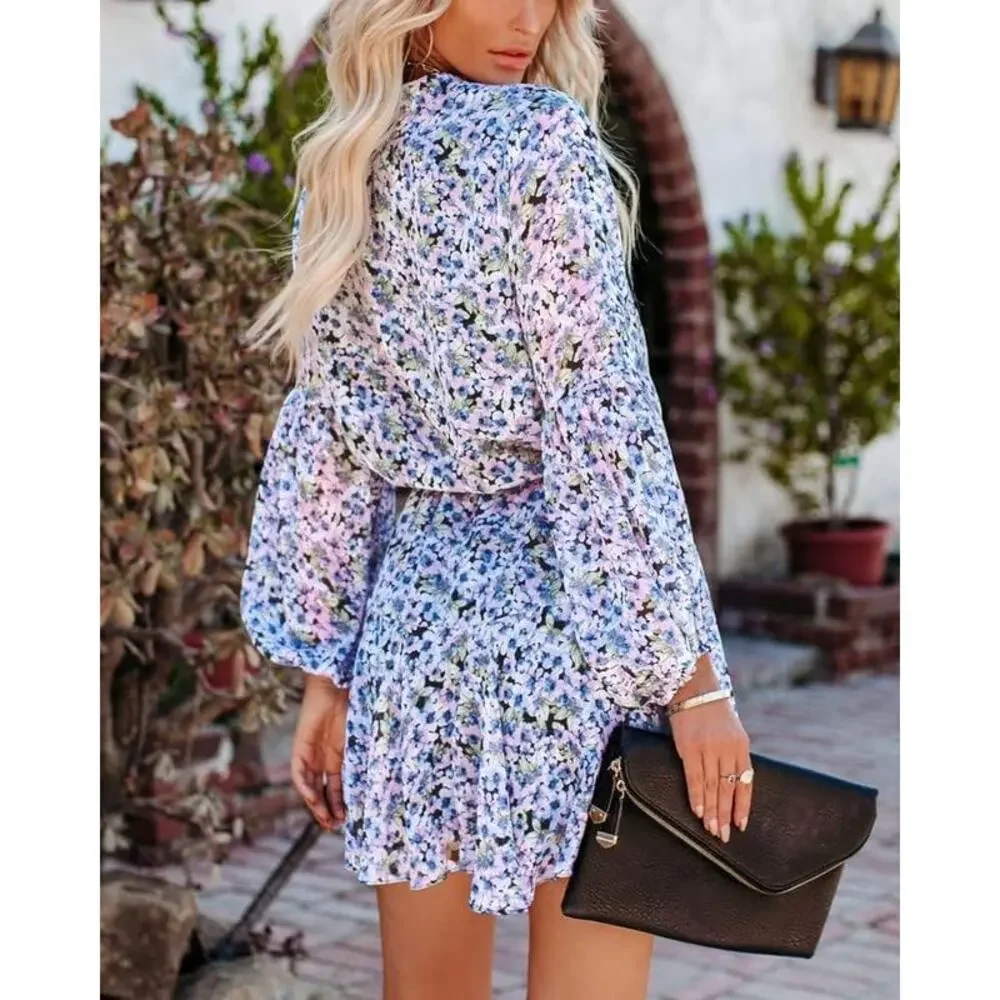 NWT VICI Francine Feminine Floral Modern Tie Waist Balloon Sleeve Dress M - Picture 15 of 15